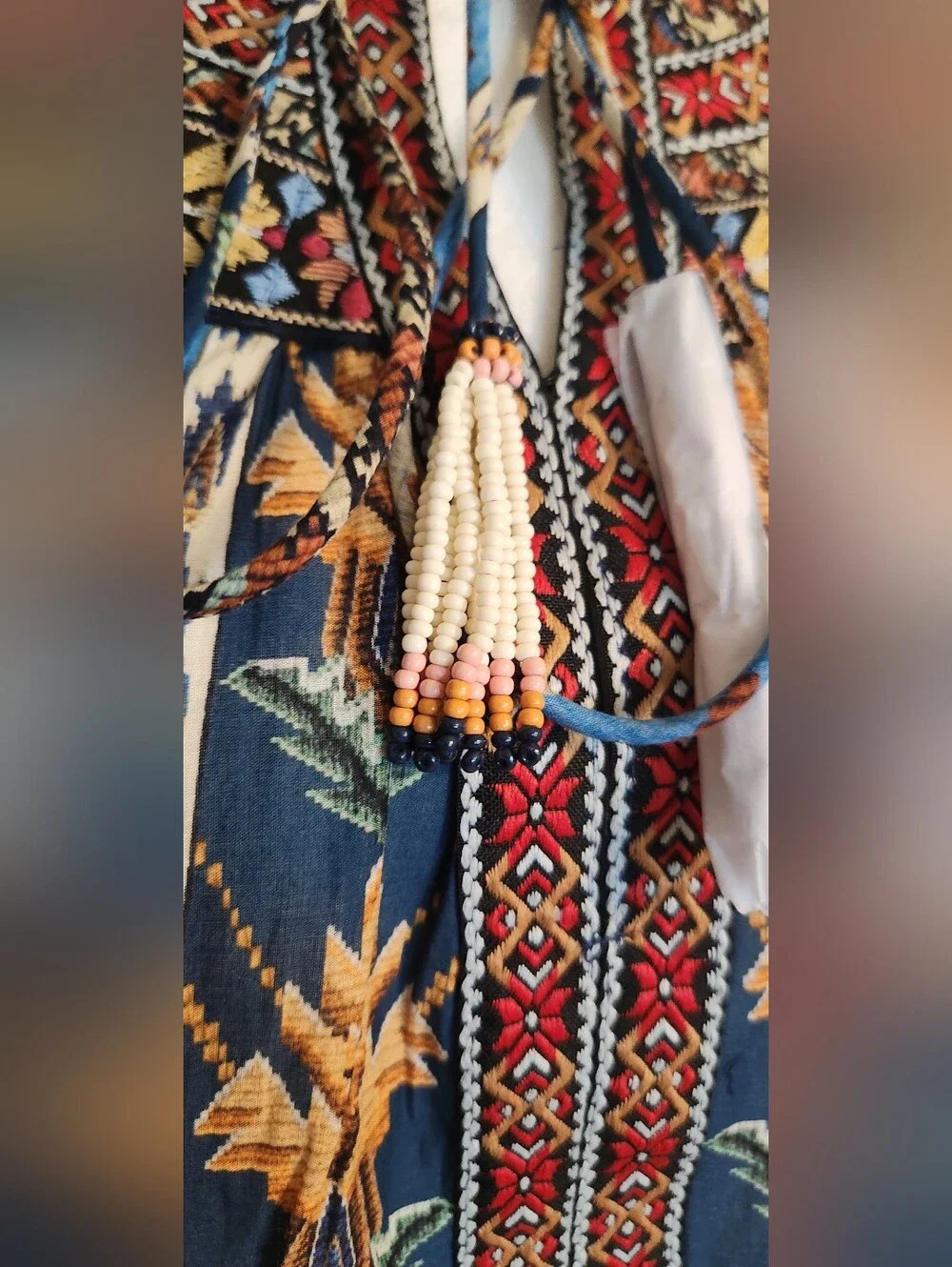 Farm Rio Blue Embroidered Tapestry Puff Sleeve Blouse